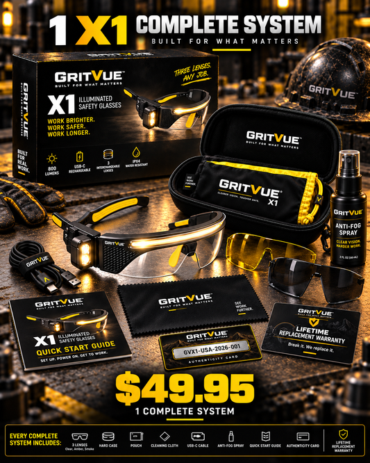 1 GritVue X1™ Illuminated Work Glasses + Lifetime Replacement Warranty